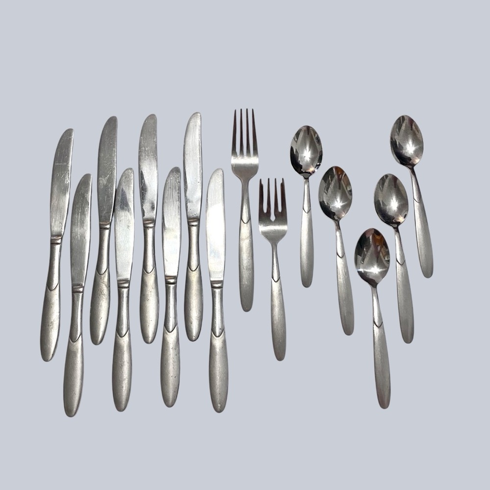 15pc Cambridge Silver Crescent Stainless Flatware Frosted & Glossy Mixed Lot